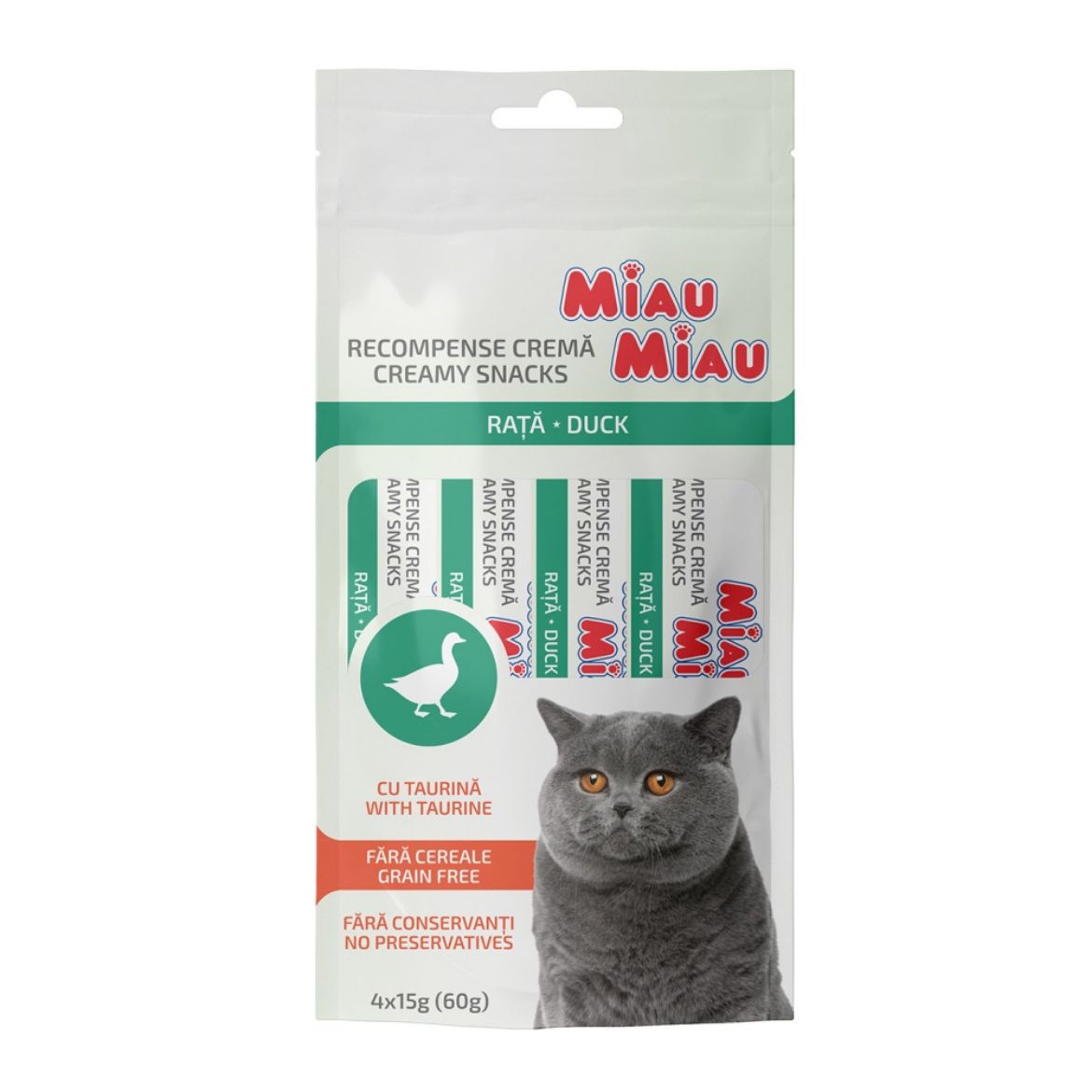 Obrázek z Miau Miau Creamy Snacks Cat kachní 15 g (4 pack) 