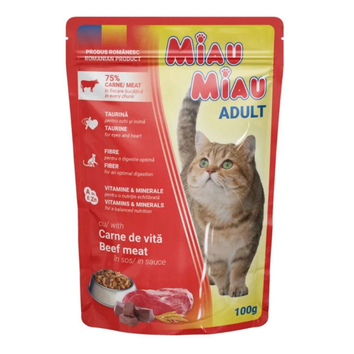 Obrázek z Miau Miau Cat hovězí, kapsa 100 g 