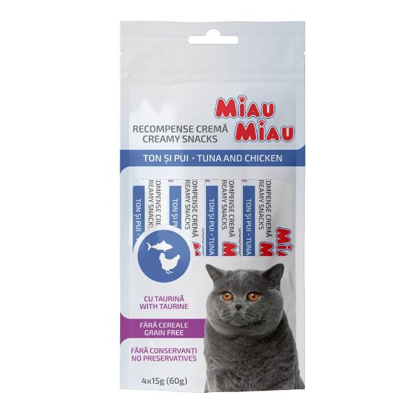 Obrázek Miau Miau Creamy Snacks Cat tuňák a kuřecí 15 g (4 pack)