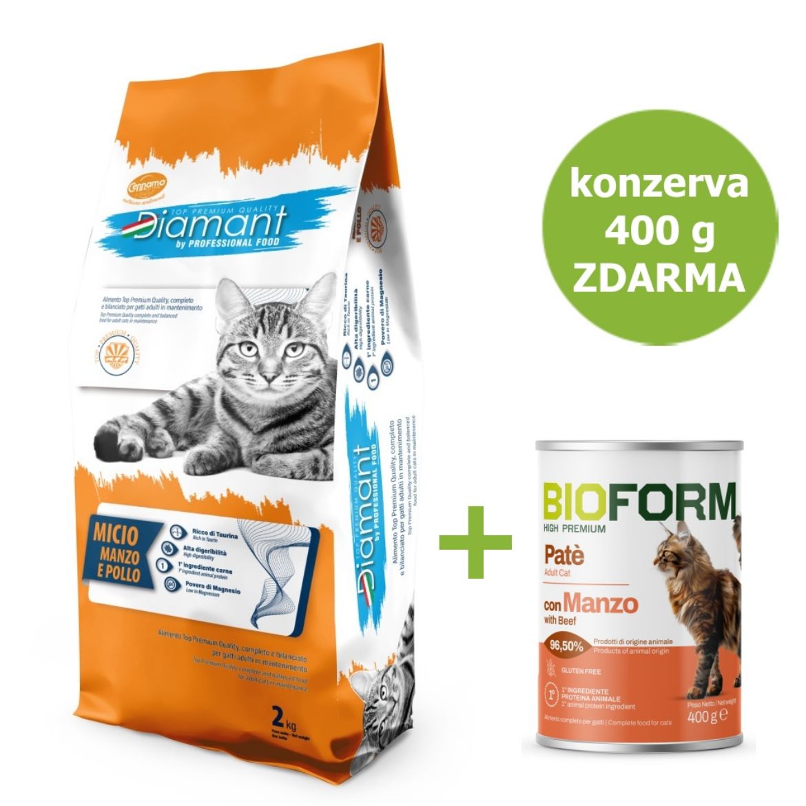 Obrázek z Diamant Cat Micio Hovězí a kuře 2 kg + konzerva ZDARMA  