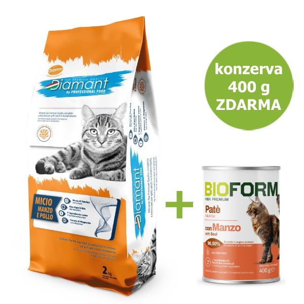 Obrázek Diamant Cat Micio Hovězí a kuře 2 kg + konzerva ZDARMA 