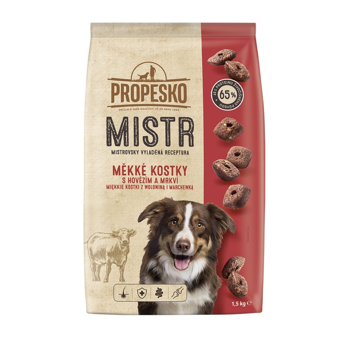 Obrázek z PROPESKO Dog Mistr Adult měkké kostky s hovězím 1,5 kg 