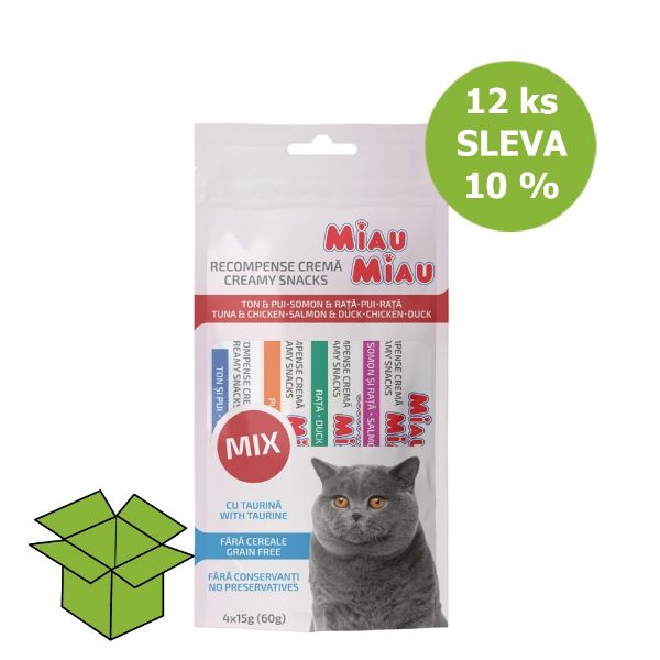 Obrázek Miau Miau Creamy Snacks Cat mix 15 g 4 pack (12 ks) SLEVA 10 %