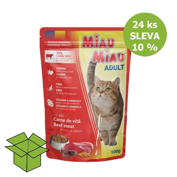 Obrázek Miau Miau Cat hovězí, kapsa 100 g (24 ks) SLEVA 10 %