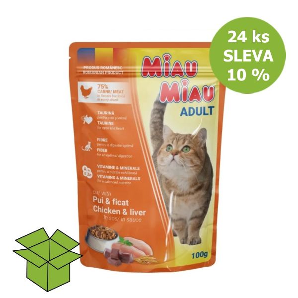 Obrázek Miau Miau Cat kuřecí a játra, kapsa 100 g (24 ks) SLEVA 10 %