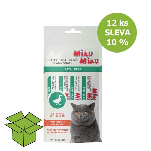 Obrázek Miau Miau Creamy Snacks Cat kachní 15 g 4 pack (12 ks) SLEVA 10 %