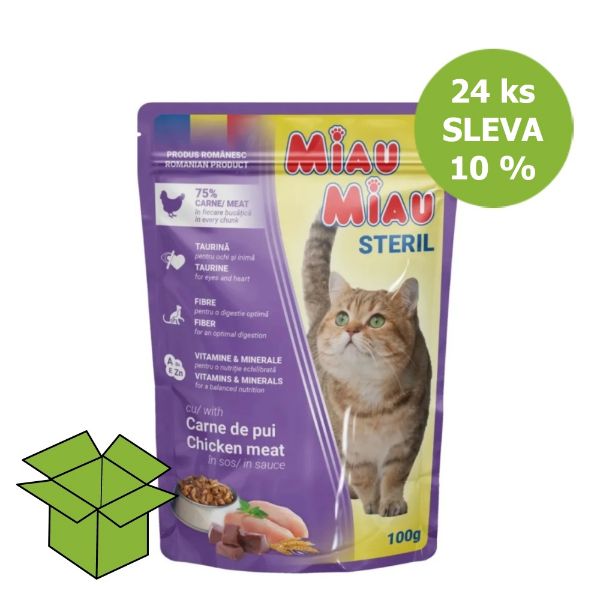 Obrázek Miau Miau Cat Sterilised kuřecí, kapsa 100 g (24 ks) SLEVA 10 %