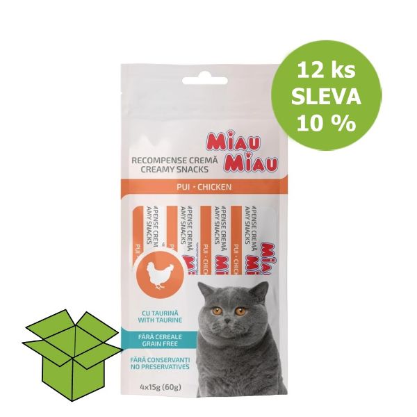 Obrázek Miau Miau Creamy Snacks Cat kuřecí 4 pack (12 ks) SLEVA 10 %
