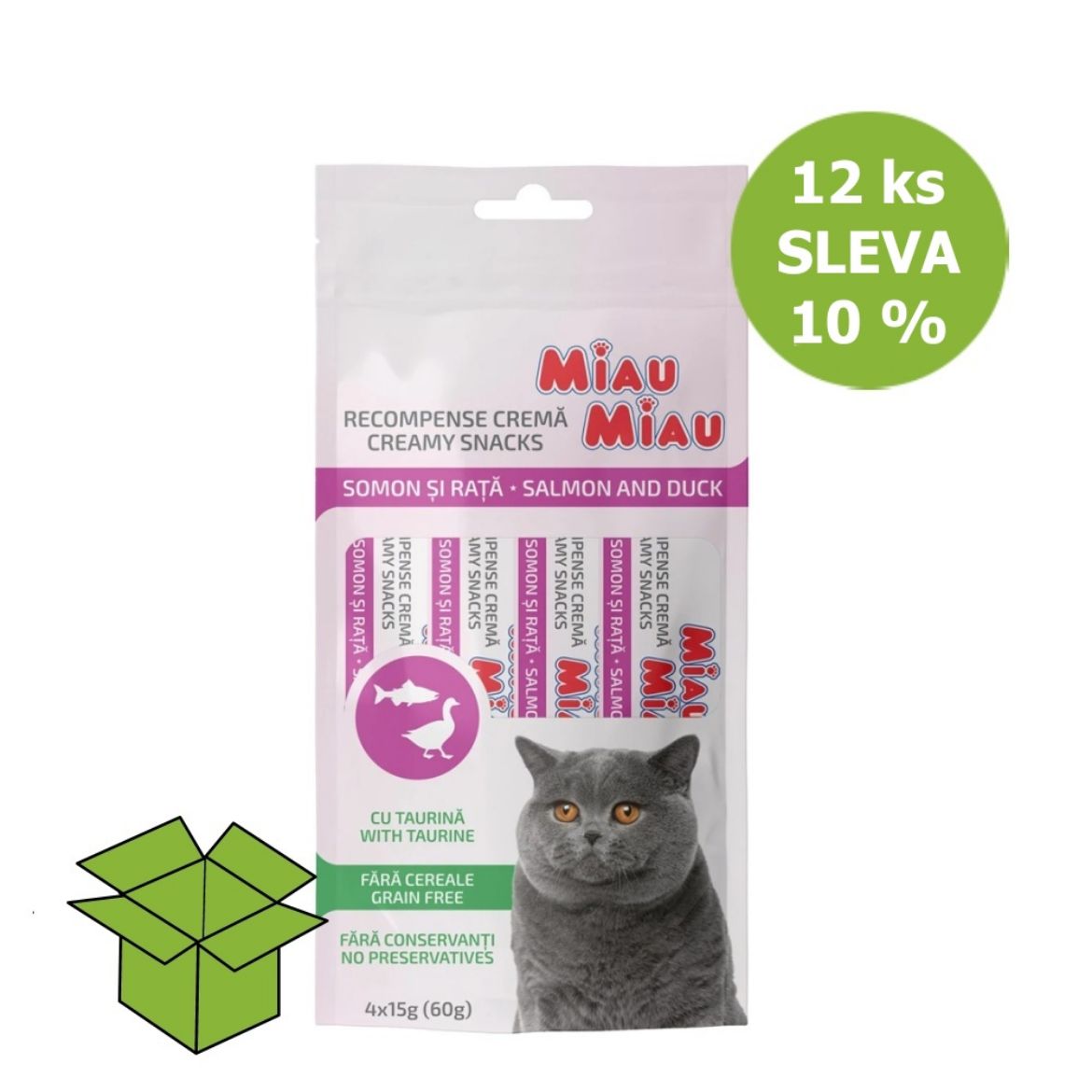 Obrázek z Miau Miau Creamy Snacks Cat losos a kachní 15 g 4 pack (12 ks) SLEVA 10 % 