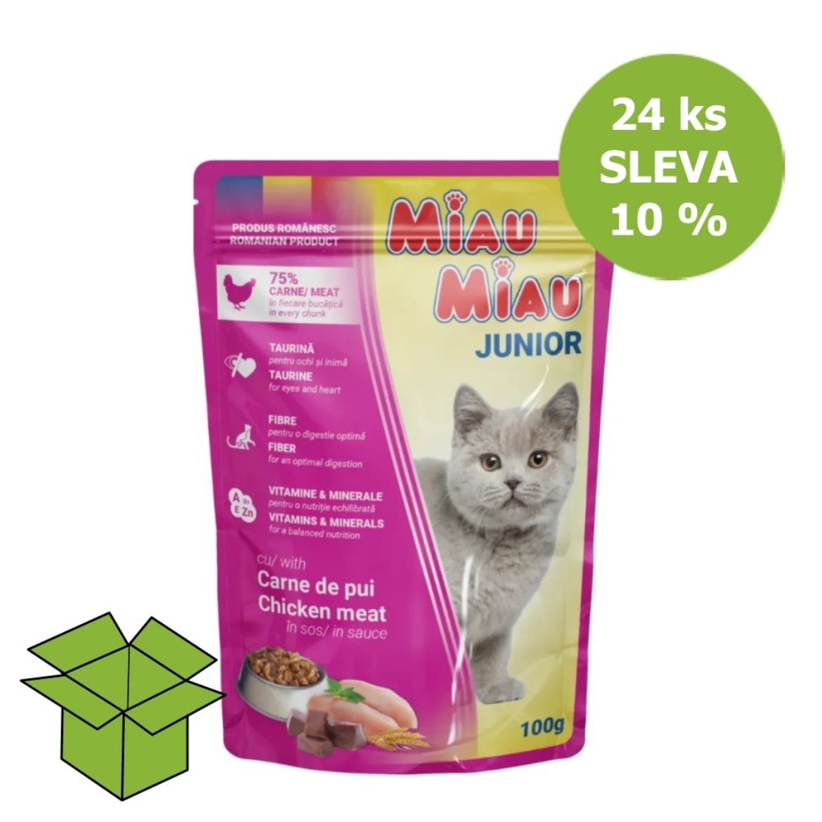 Obrázek z Miau Miau Cat Junior kuřecí, kapsa 100 g (24 ks) SLEVA 10 % 