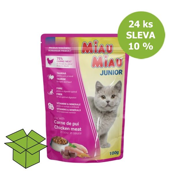 Obrázek Miau Miau Cat Junior kuřecí, kapsa 100 g (24 ks) SLEVA 10 %