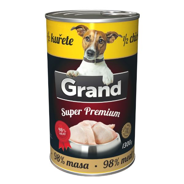 Obrázek GRAND Superpremium Dog kuřecí s 1/2 kuřete, konzerva 1300 g