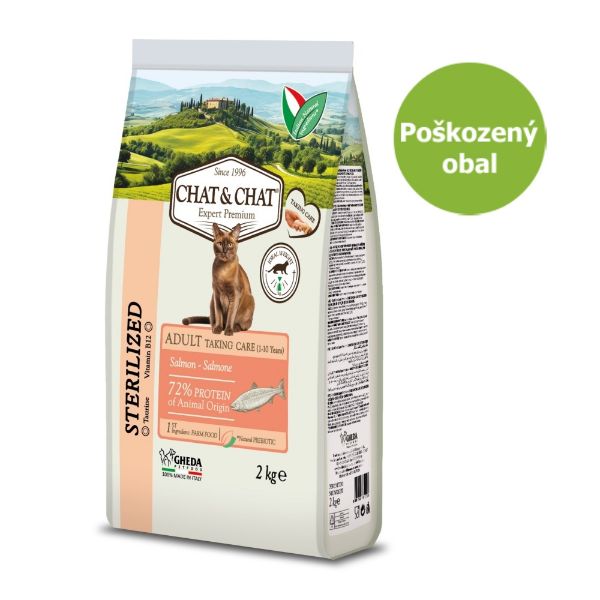 Obrázek Chat & Chat Expert Adult Sterilized s lososem 2 kg - Poškozený obal - SLEVA 15 %