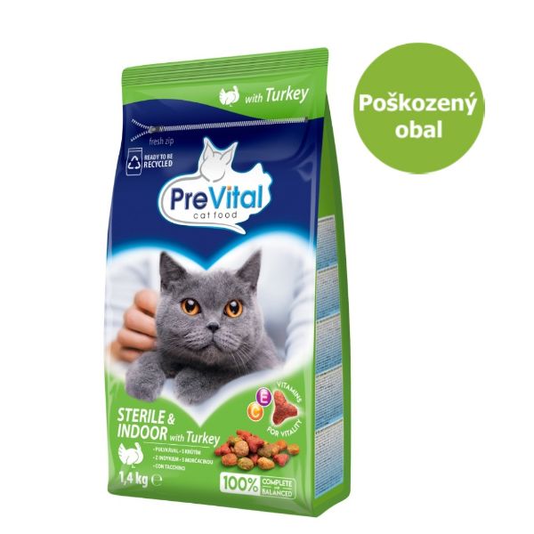Obrázek PreVital kočka kastrovaná domácí s krůtím masem 1,4 kg - Poškozený obal - SLEVA 20 %