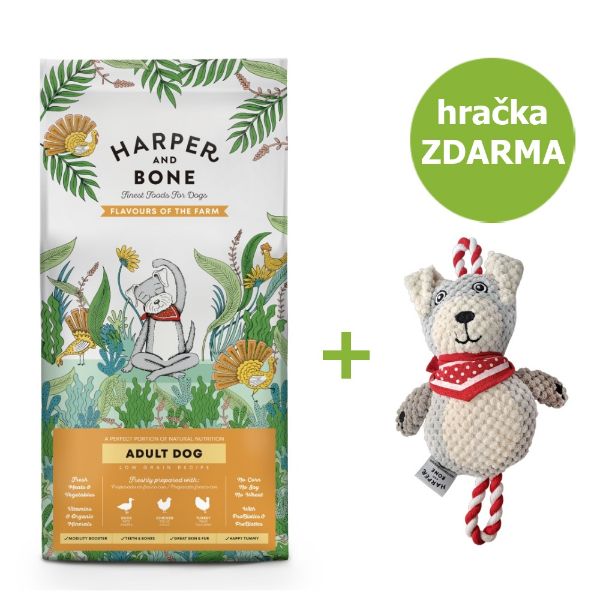Obrázek Harper and Bone Dog Adult Large & Medium příchutě farmy 12 kg + hračka ZDARMA