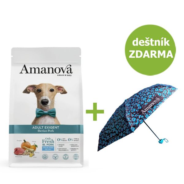 Obrázek Amanova Dog Adult Exigent Iberian Pork & Pumpkin GF 10 kg + Deštník ZDARMA