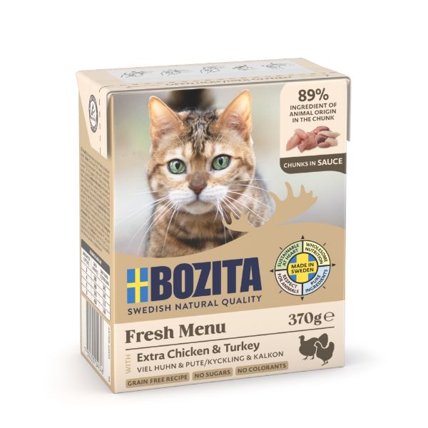 Obrázek Bozita Cat kousky v omáčce s kuřecím a krůtím, tetrapak 370 g