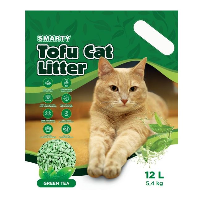 Ekologické splachovatelné stelivo pro kočičí toaletu vonící zeleným čajem, Smarty Tofu, hrudkující stelivo pro kočky, s vůní zeleného jablka, vysoká absorpční schopnost, přírodní netoxické, splachovatelné, přírodní