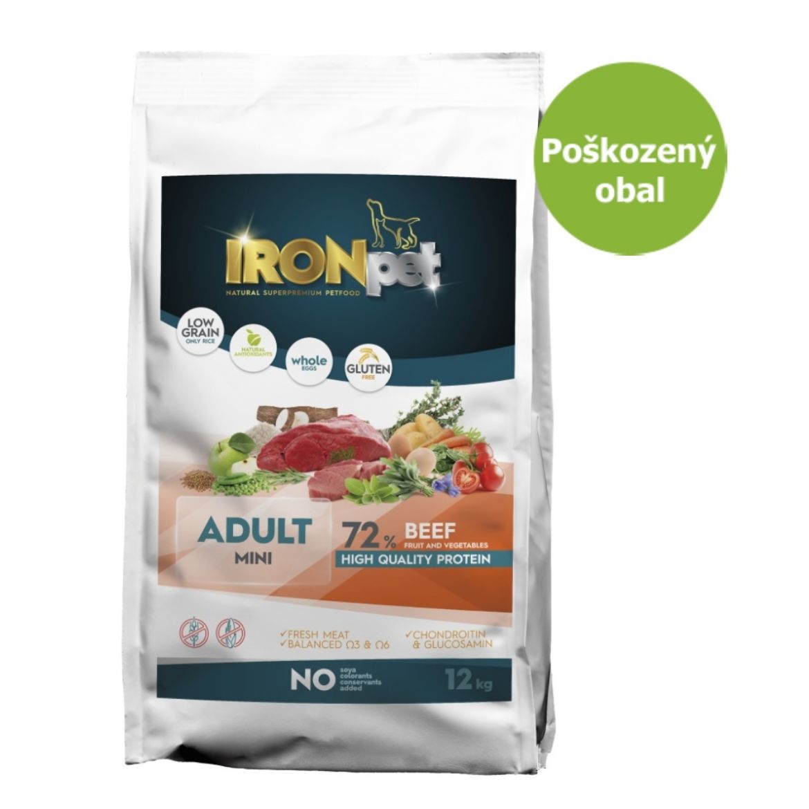 Krmivo pro psy malých a mini plemen, hovězí, , bez lepku, bez kuřecího masa, IRONpet beef, 12kg, mini plemena, komplex bylin, 