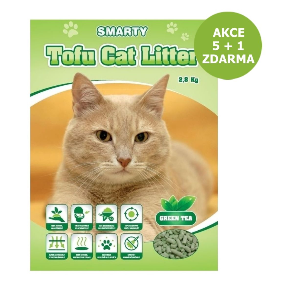 Obrázek z Smarty Tofu Cat Litter Green Tea podestýlka 6 l AKCE 5 + 1 ZDARMA 