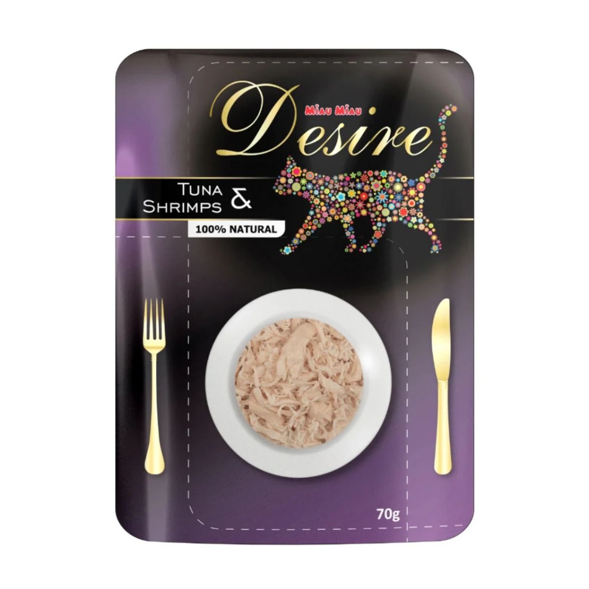 Obrázek z Desire premium s trhaným masem Tuňák a Krevety, kapsička 70 g 