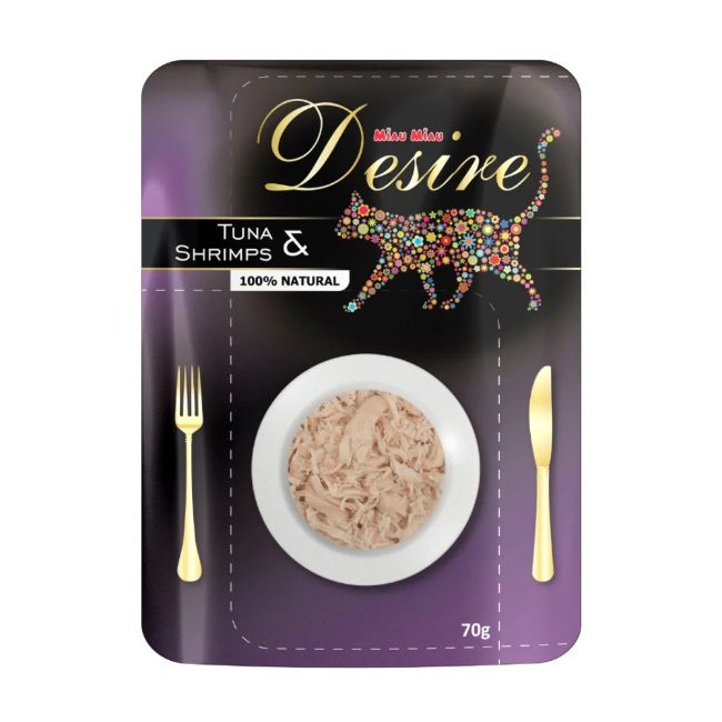 Desire premium s trhaným masem Tuňák a Krevety, kapsička 70 g