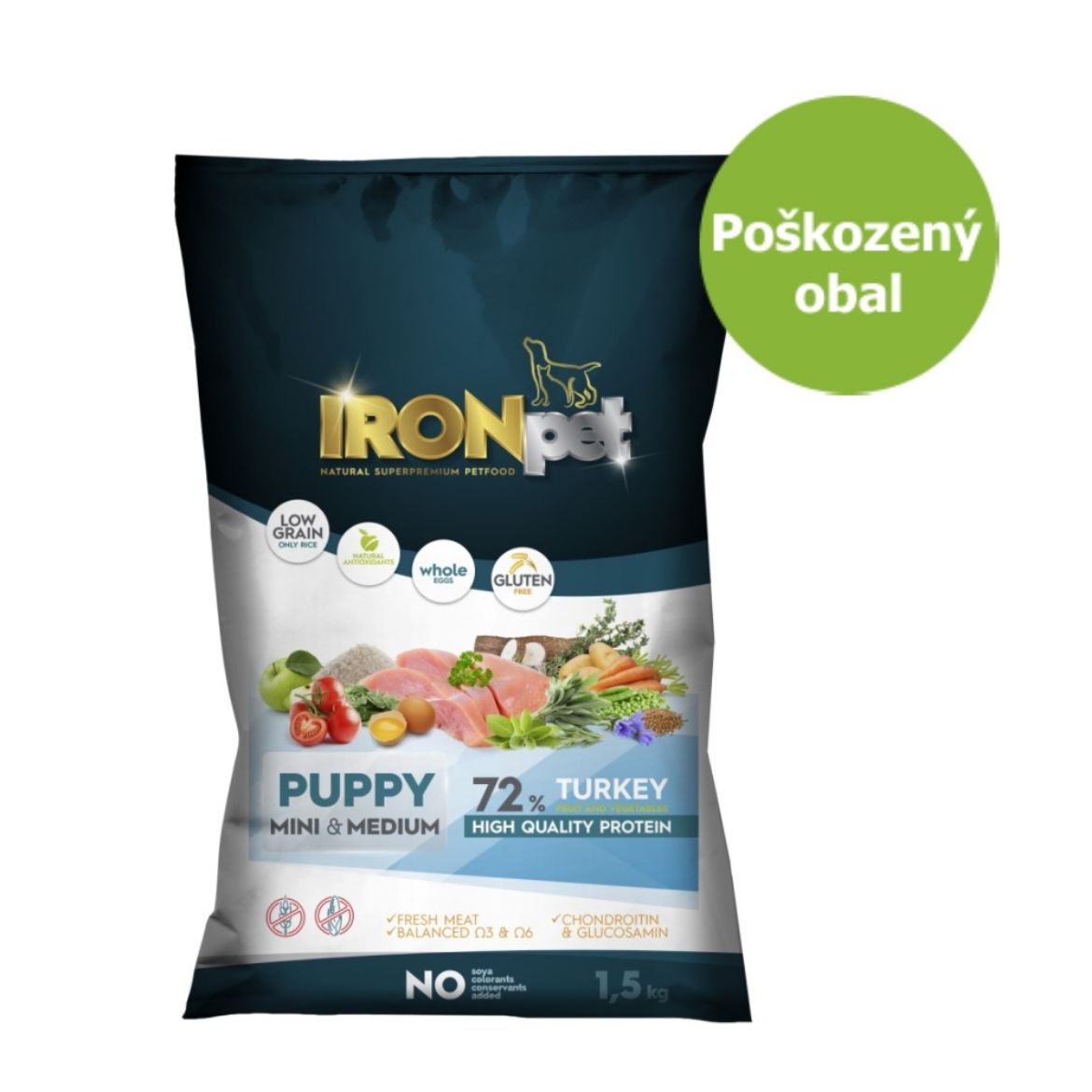 Obrázek z IRONpet Dog Puppy Mini & Medium Turkey (Krocan) 1,5 kg - Poškozený obal - SLEVA 20 % 
