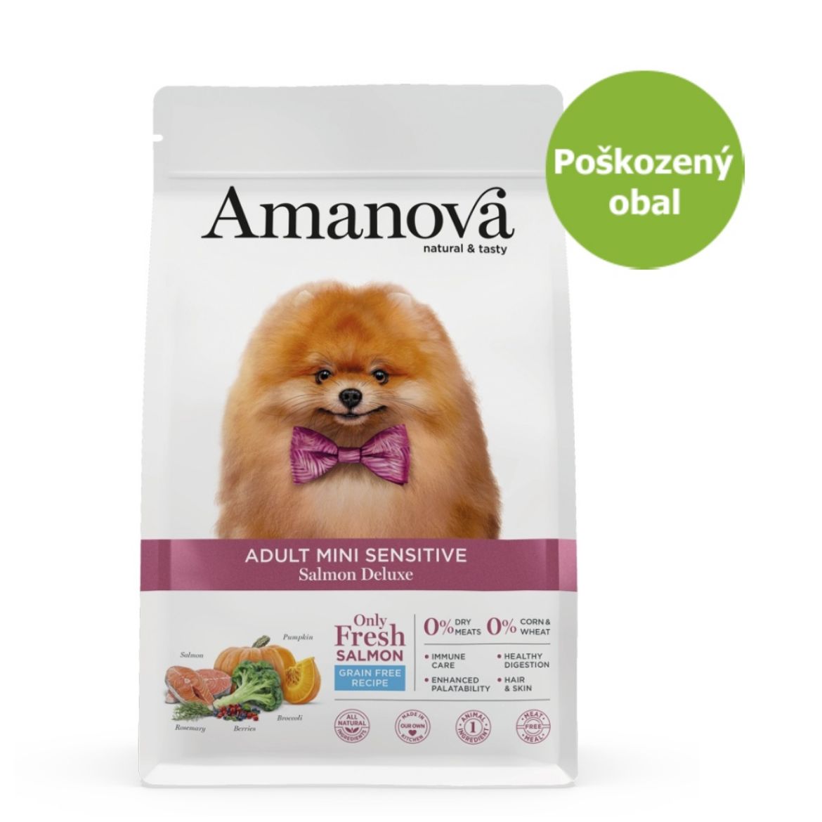superprémiové krmivo pro dospělé psy malých plemen s citlivou kůží, Amanova dog adult sensitive salmon deluxe, s lososem a dýní, salmon and pumpkin, hypoalergenní, bezlepkové, 100 % přírodní