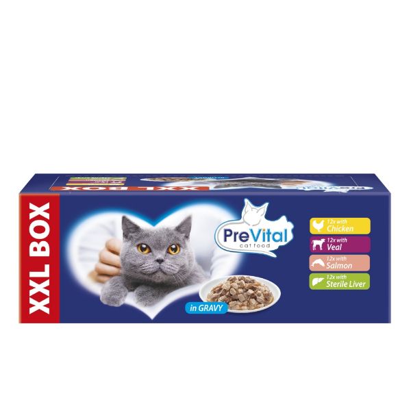 Obrázek PreVital kočka Gigabox mix příchutí v omáčce, kapsa 100 g (48 pack)