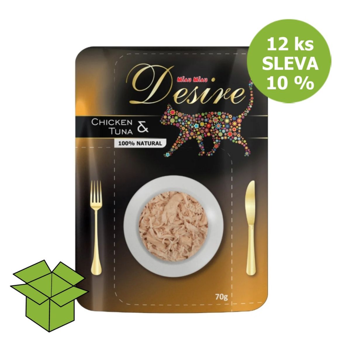 Obrázek z Desire premium s trhaným masem Kuře a Tuňák, kapsička 70 g (12 ks) SLEVA 10 % 