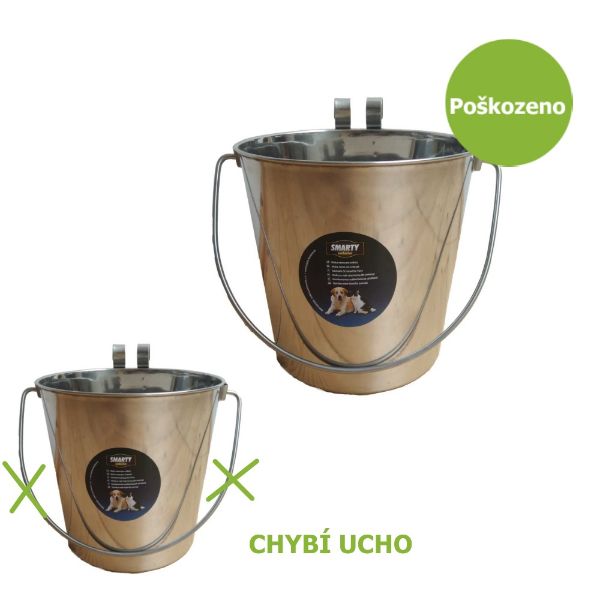 Obrázek Nerez kyblík s háky na krmení, vodu 3,7 l - Chybí ucho - SLEVA 30 %