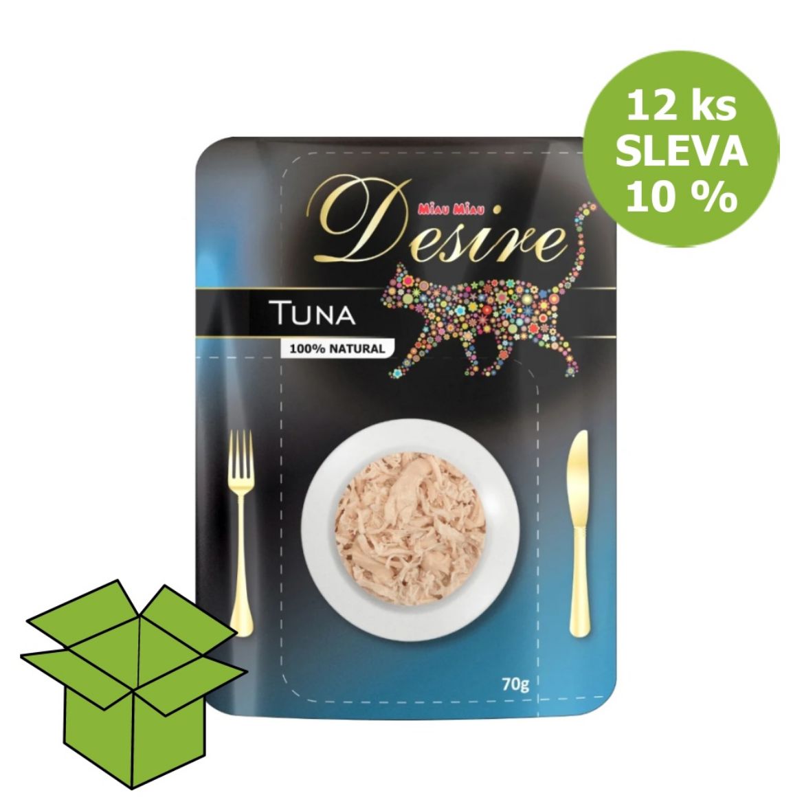 Desire premium s trhaným masem Tuňák, kapsička 70 g (12 ks) SLEVA 10 %