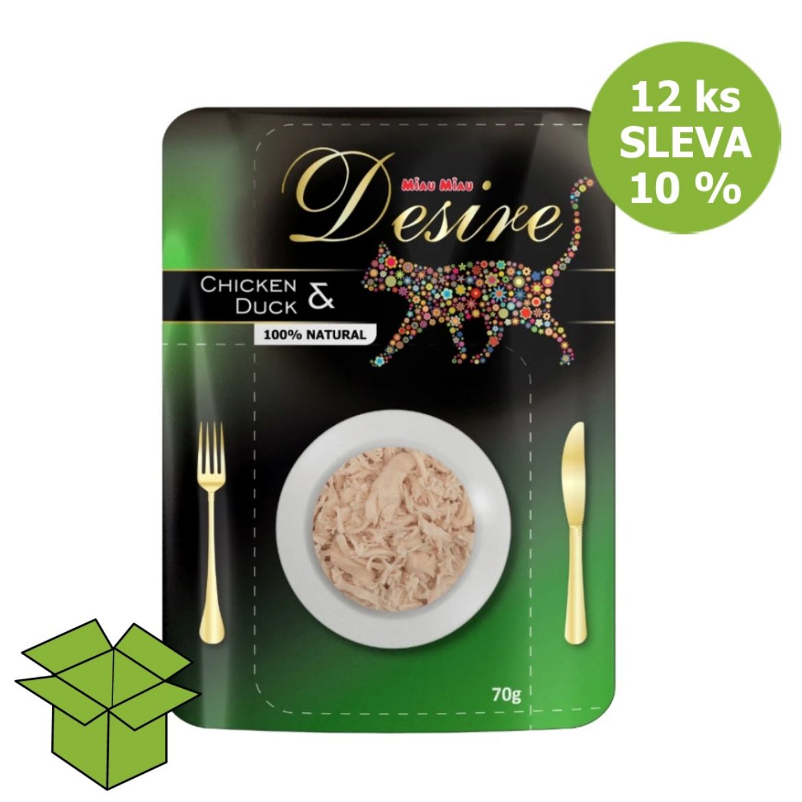 Desire premium s trhaným masem Kuře a Kachna, kapsička 70 g (12 ks) SLEVA 10 %