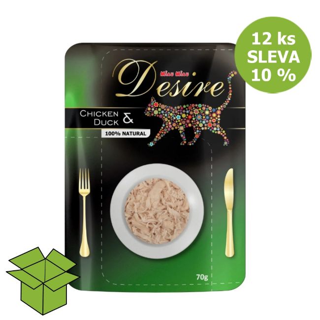 Desire premium s trhaným masem Kuře a Kachna, kapsička 70 g (12 ks) SLEVA 10 %