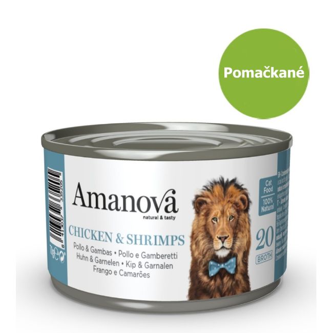 Amanova cat chicken & shrimps, kuřecí s krevetami ve vývaru, doplňkové krmivo pro kočky, superprémiové, bezlepkové