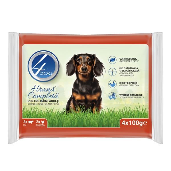 4Dog mix kuřecí a hovězí, kapsa 100 g (4 pack)