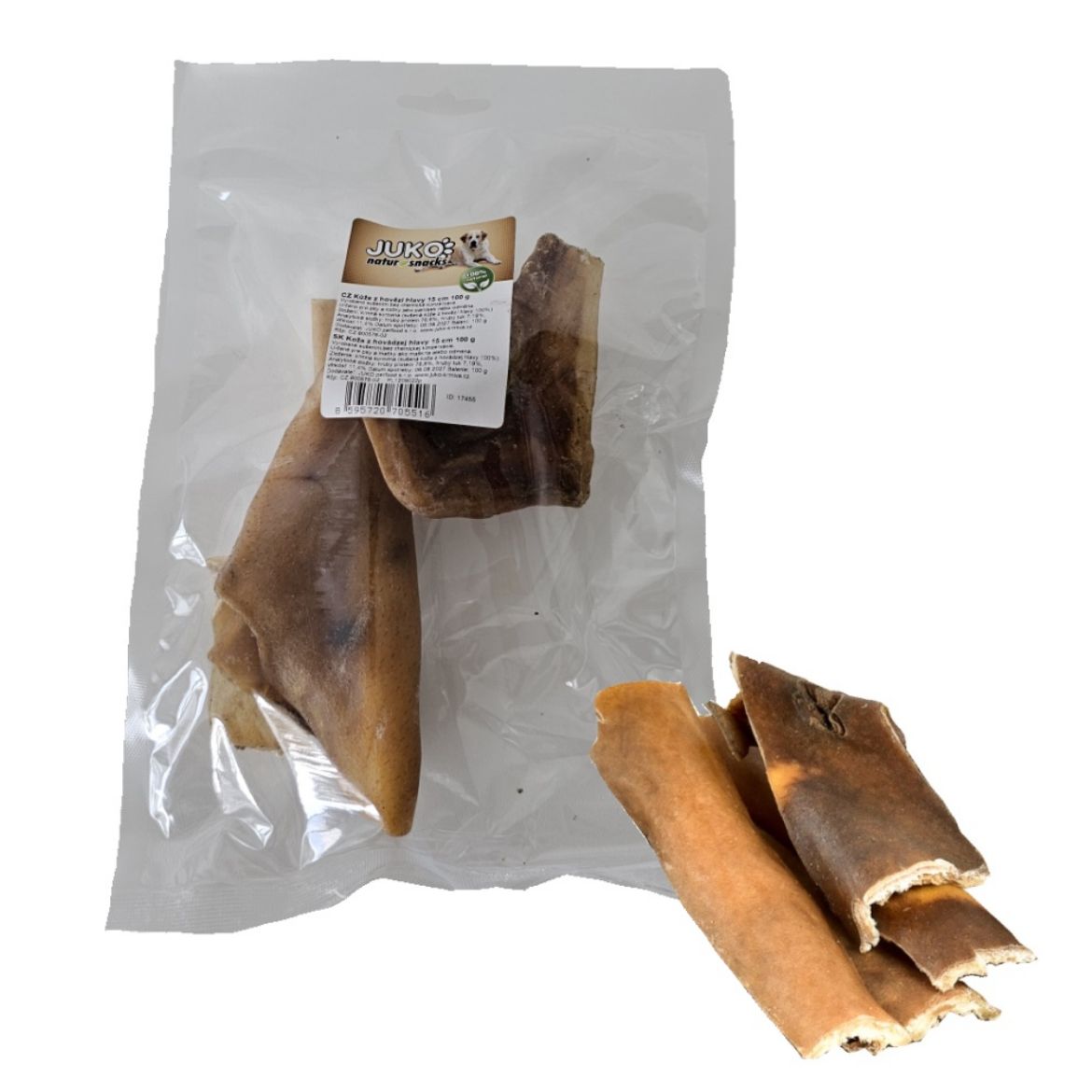 Kůže z hovězí hlavy sušená JUKO Snacks, 100 % přírodní sušený pamlsek