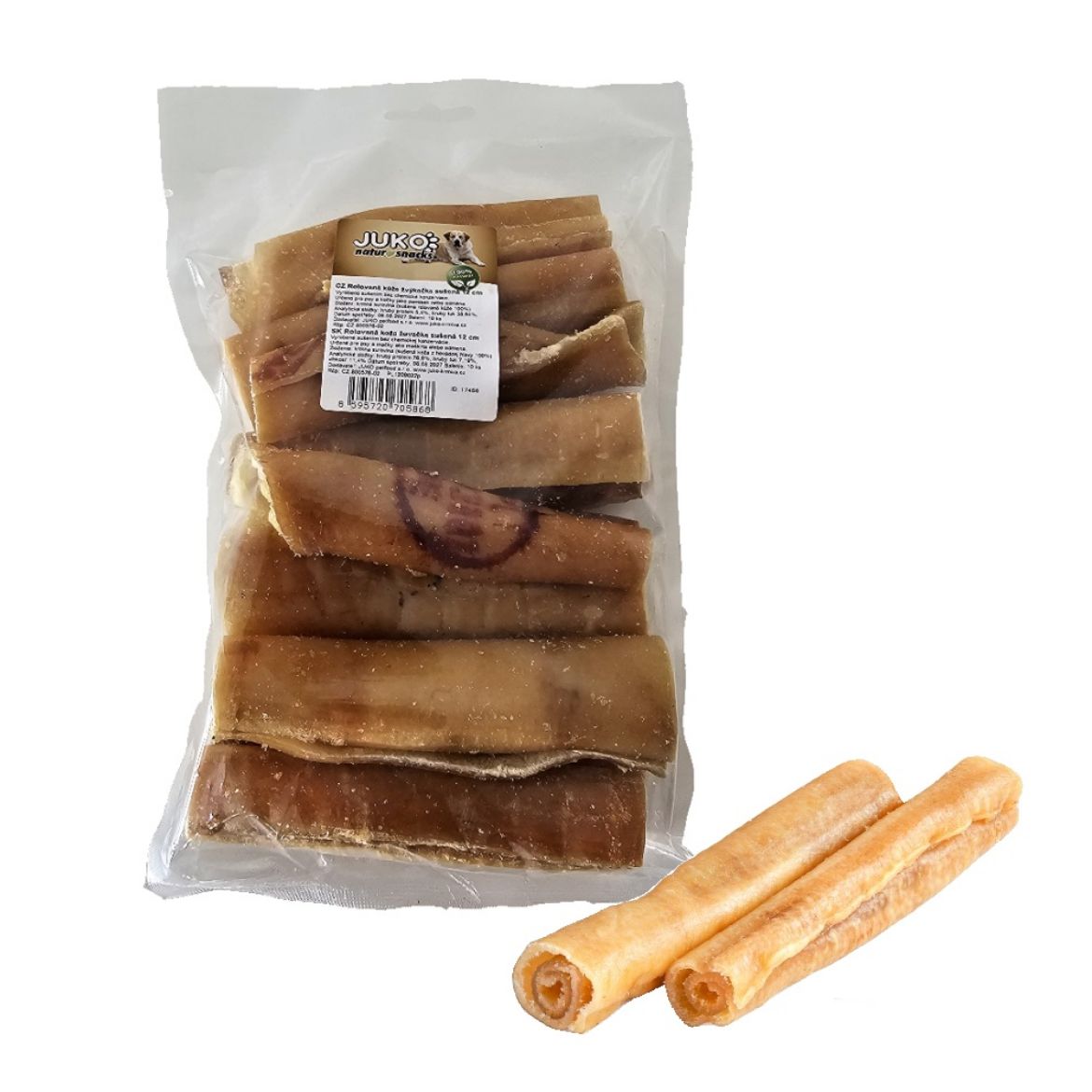 Rolovanná kůže žvýkačka sušená JUKO Snacks, 100 % přírodní sušený pamlsek 12 cm