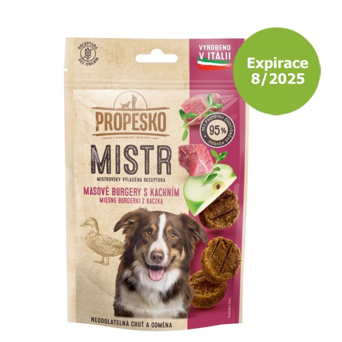 Obrázek z Propesko Dog Mistr burger kachní, jablko a tymián 60 g - Expirace 8/25 - SLEVA 40 % 