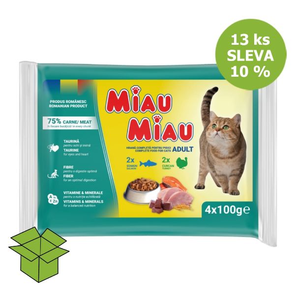 Miau Miau Cat mix krůta a losos, kapsa 100 g (4 pack)