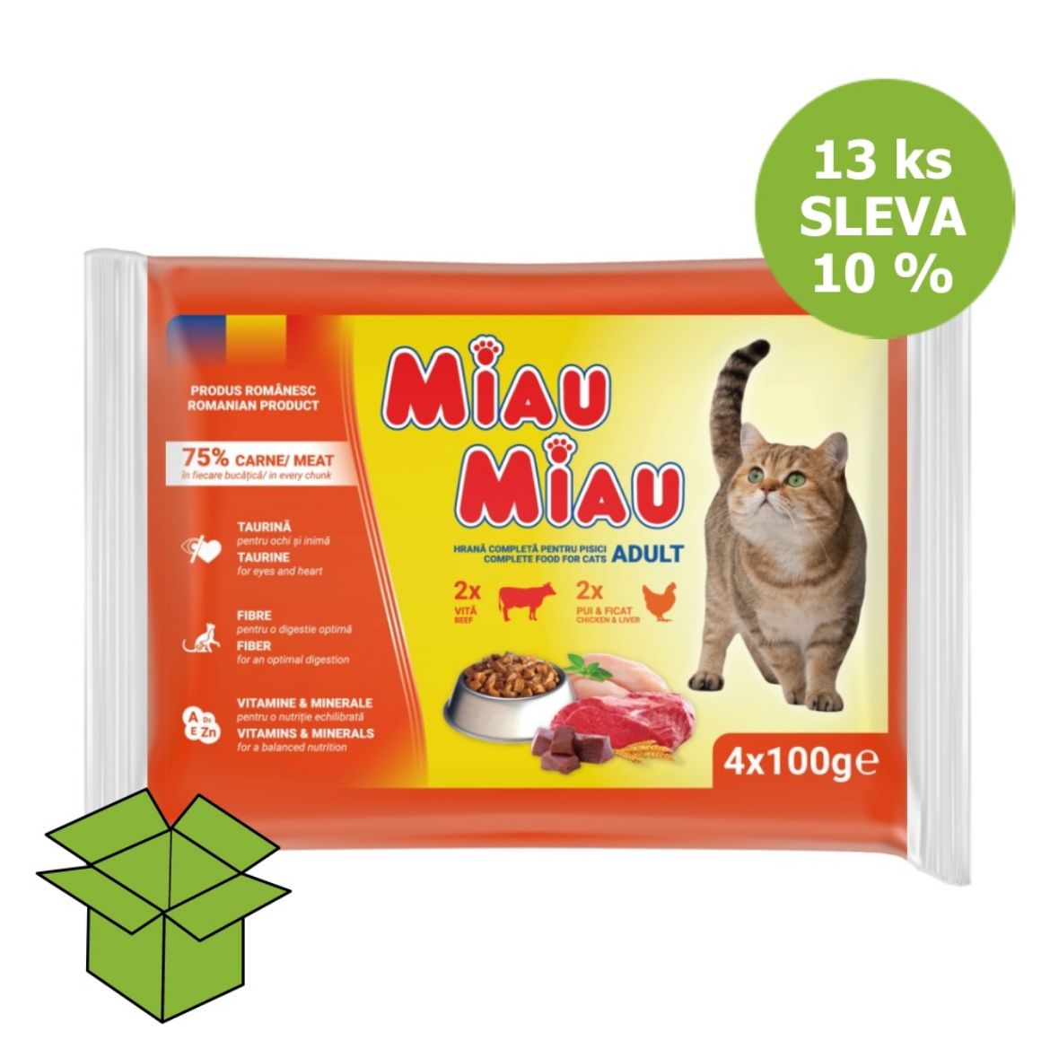 Miau Miau Cat mix hovězí a kuřecí, kapsa 100 g (4 pack)
