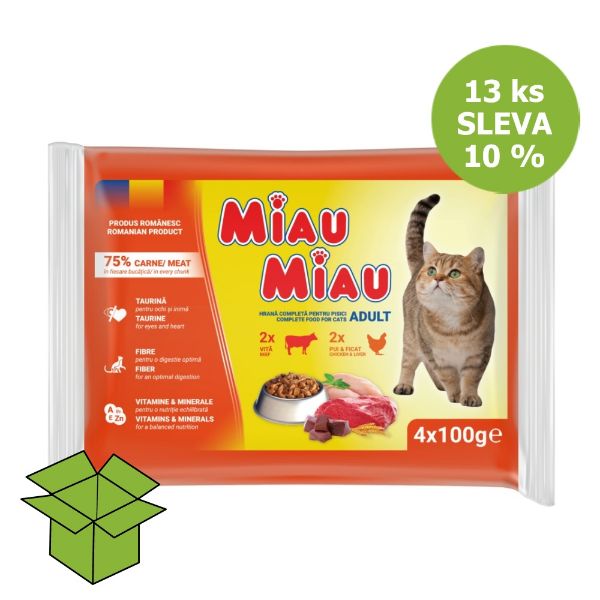 Miau Miau Cat mix hovězí a kuřecí, kapsa 100 g (4 pack)