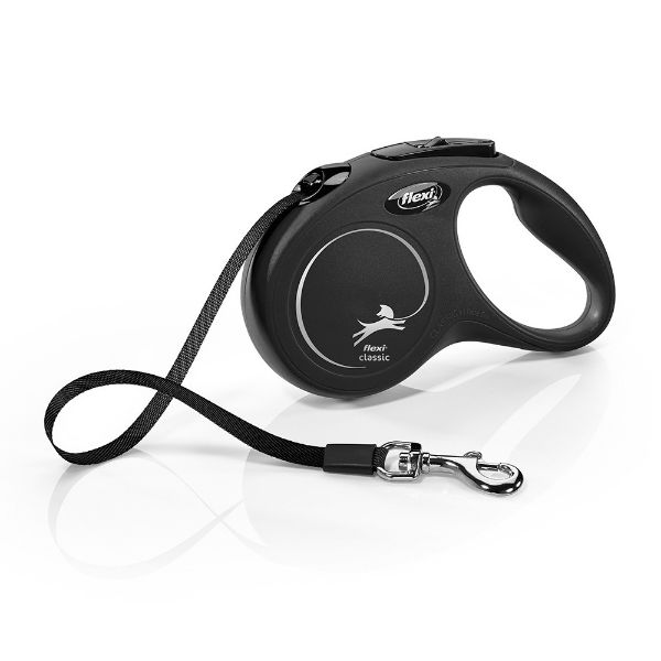 samonavíjecí vodítko popruhové Flexi New Classic Tape délka 5 m na váhu 15 kg barva černá