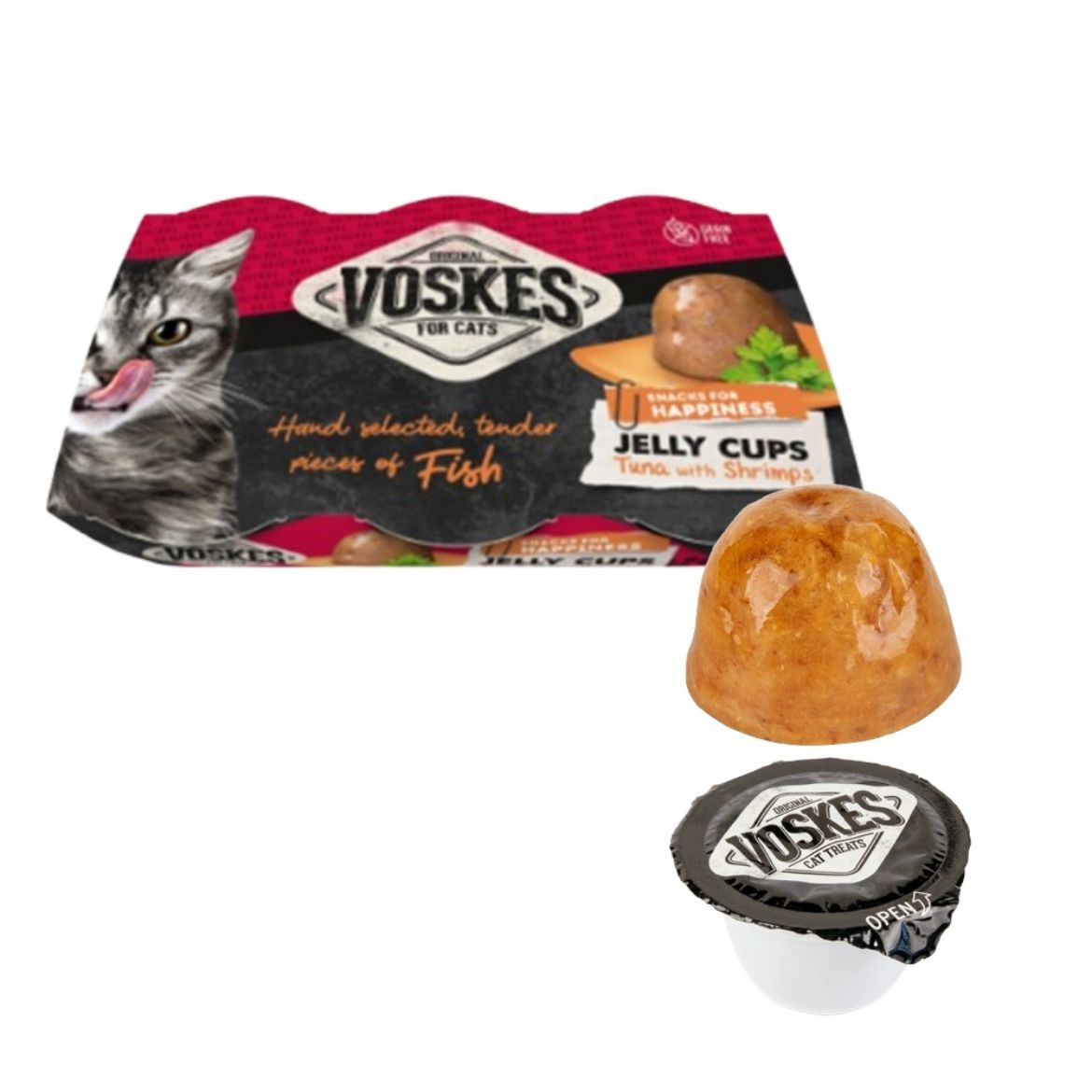 Voskes Cat jelly cups želatinové košíčky s tuňákem a krevetama 6 x 25 g