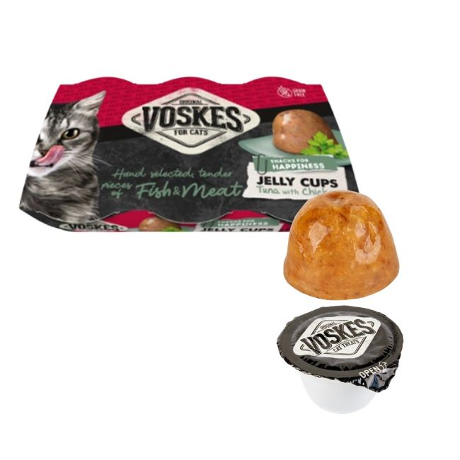 Voskes Cat jelly cups želatinové košíčky s tuňákem a kuřetem 6 x 25 g