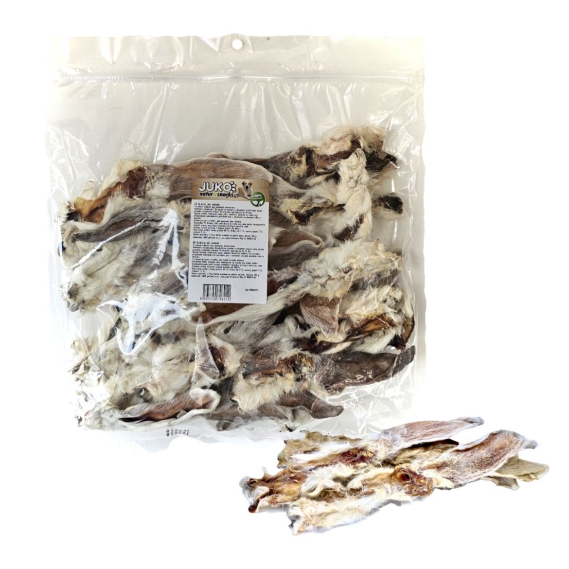 sušené králičí uši vhodné jako odměna nebo pamlsek,  přirodní pamlsek, hypoalergenní pamlsek