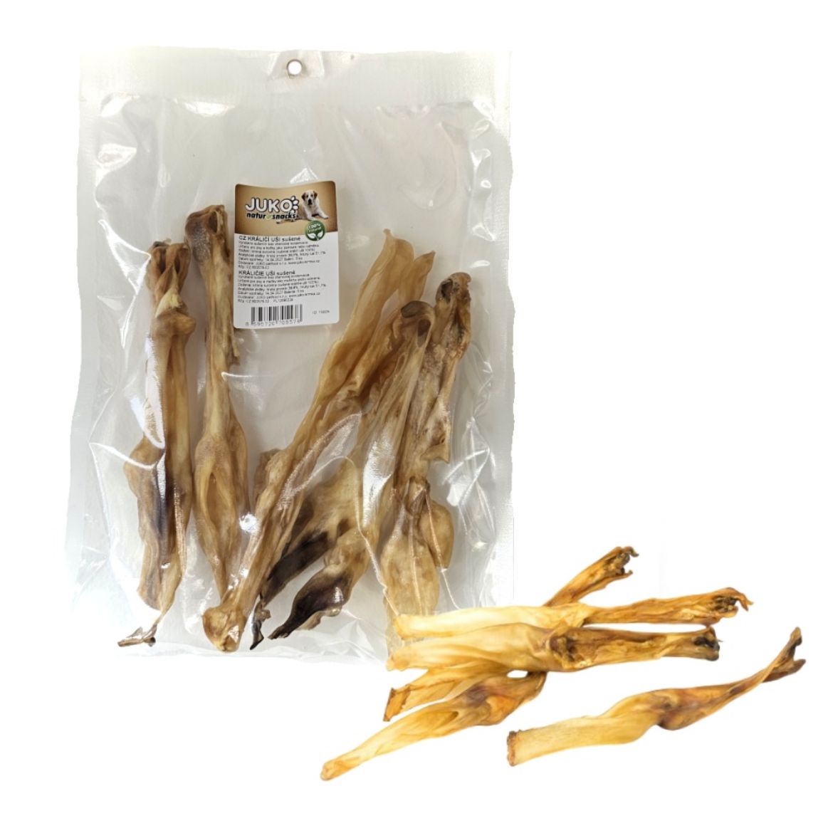 sušené králičí uši vhodné jako odměna nebo pamlsek,  přirodní pamlsek, hypoalergenní pamlsek