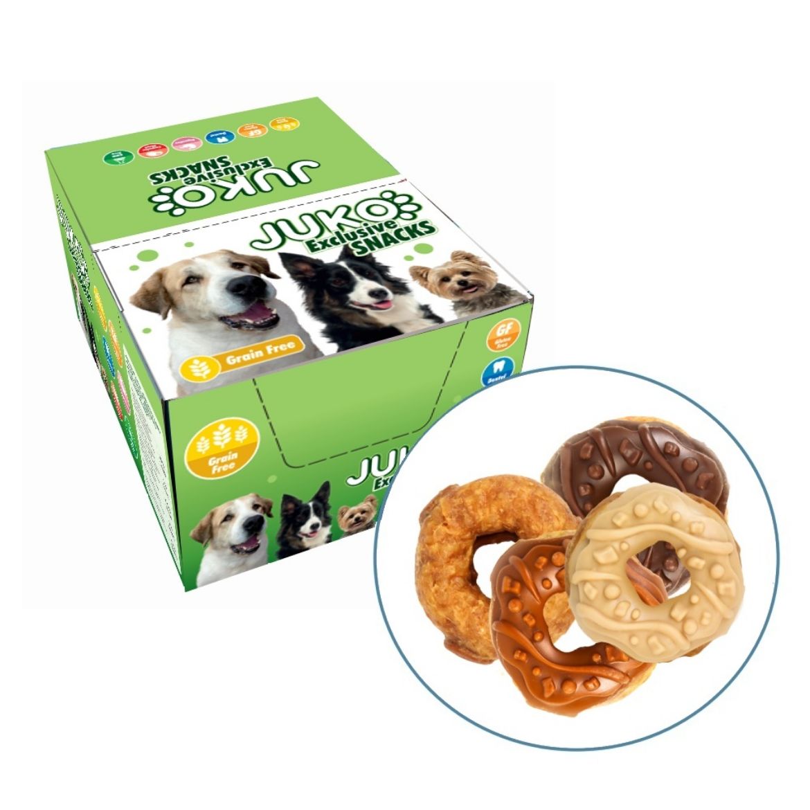 donuty 4 příchutě, pamlsek pro psa, žvýkací pamlsek,