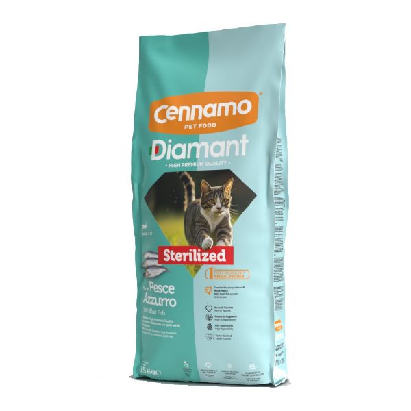 Diamant cat micio sterilizzato pesce azzuro, kompletní krmivo pro dospělékastrované kočky, modrá ryba