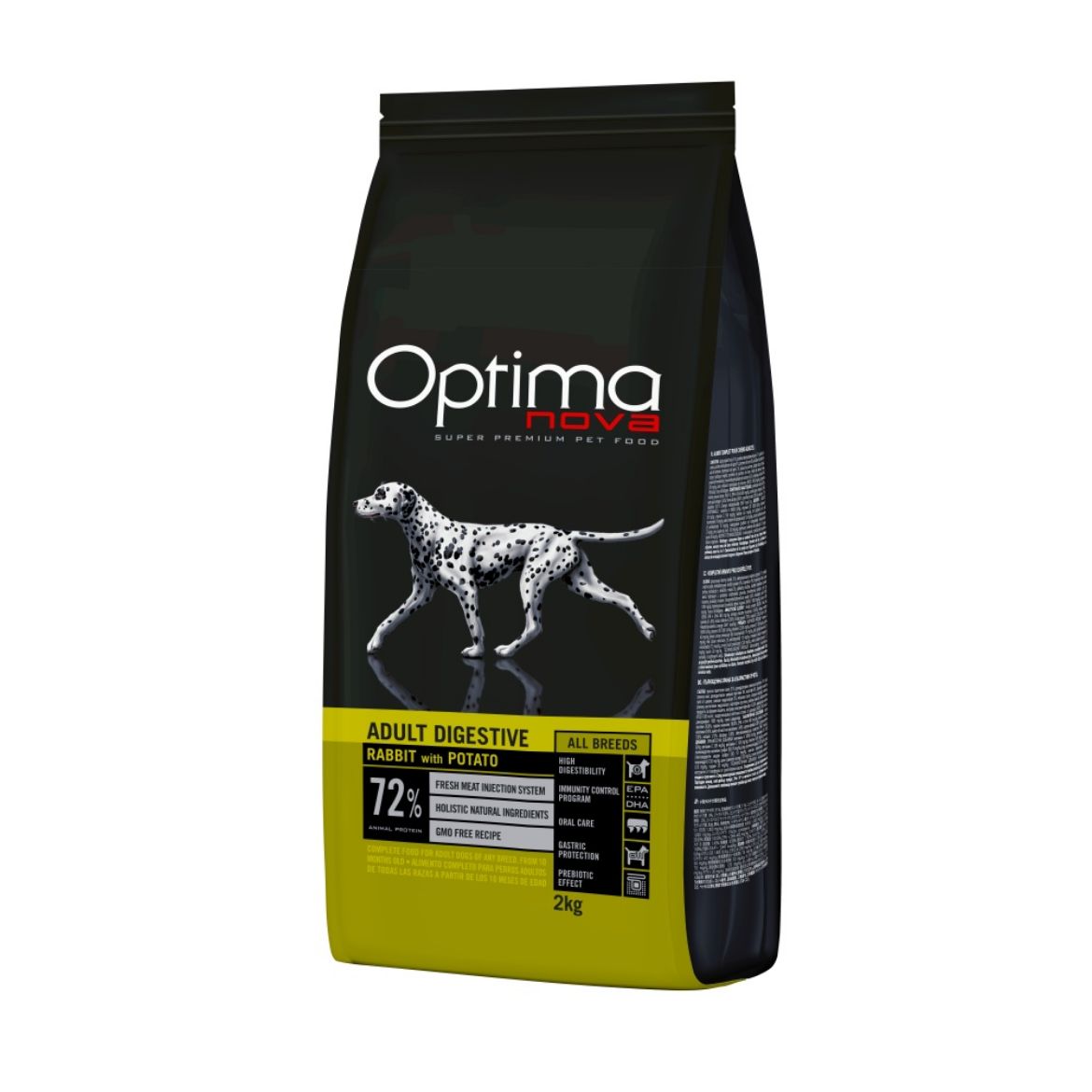 OPTIMAnova dog adult digestive, citlivé trávení, všechny plemena, rabbit and potato, králík a brambory, hypoalergenní, monoproteinové, superprémiové, přírodní, grain free, bez obilovin